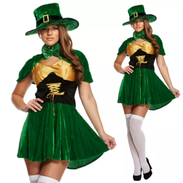 Adulte Femmes Sexy Lucky Leprechaun Jour de la st Patrick Déguisement UK 12-16