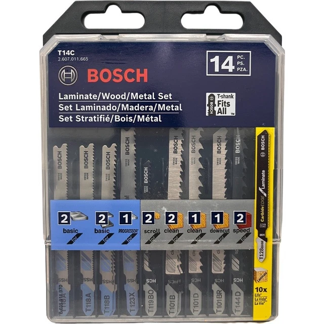 Bosch T14C 14 pc. Laminate/Wood/Metal T-Shank Jig Saw Blade Set