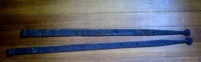 Antique 1700s - 2 Hand Forged LARGE 38" Iron Barn Door Strap Hinges w/ spade tip