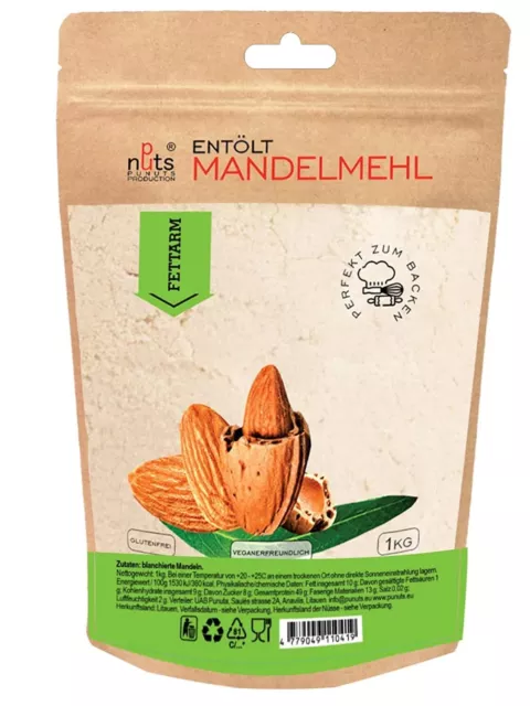 Mandelmehl entölt 1 kg, glutenfrei 100% natürliches mandelmehl entölt low carb