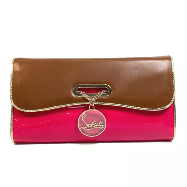 CHRISTIAN LOUBOUTIN 1120586 Bicolor Riviera Clutch Bag Hand Bag Brown/Pink