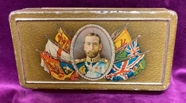 Raro 1911 King George V Rowntree & Co lata que se duplicó como lata de cigarrillo