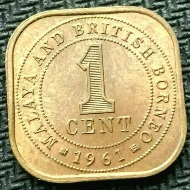 1961 Malaya British Borneo 1 Cent Coin BU UNC       #C694