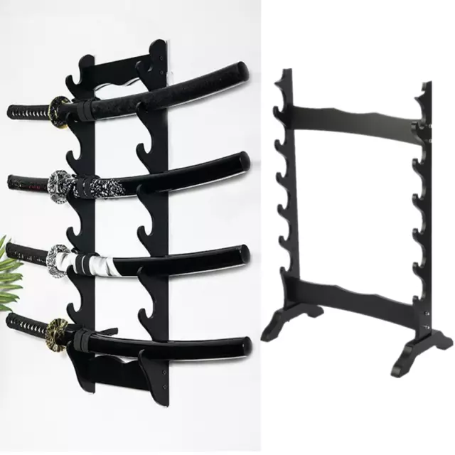 Samurai Katana Sword Stand Rack 6-Tier Wooden Free-standing OR 8-Tier Wall Mount