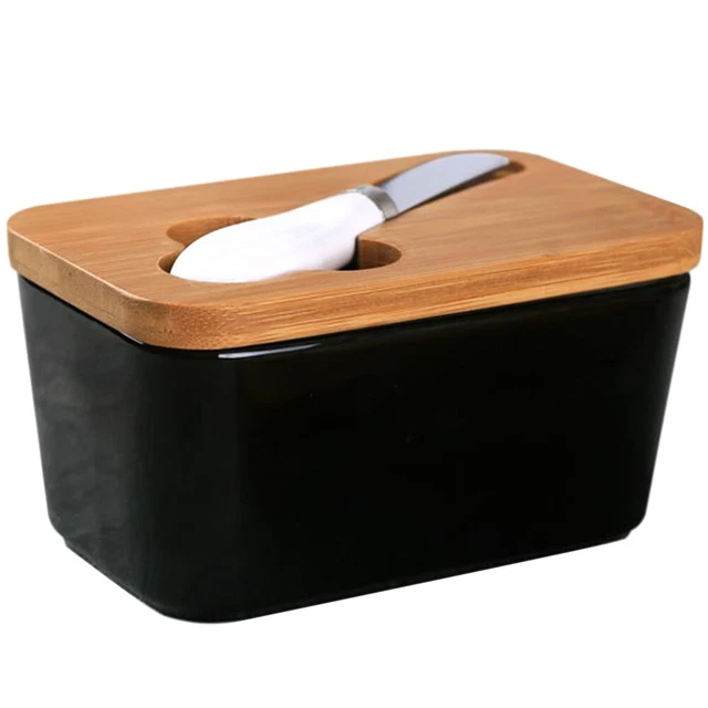 Bandeja de almacenamiento de mantequilla de acero inoxidable caja de queso vidrio sellado