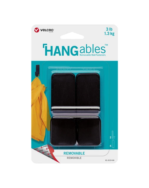 Velcro Brand VEL-30139-USA Black Plastic Removable Medium Wall Hook 3 lbs.
