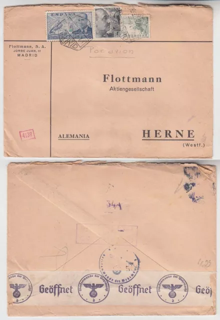 65735 seltener Zensur Post Brief von Madrid Spanien nach Herne in Westf. 1940