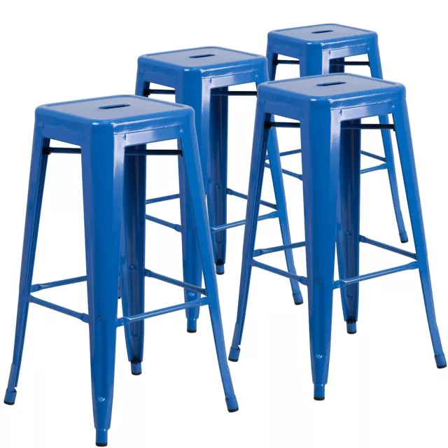 Flash Furniture Commercial Grade 30" High Backless Blue Metal Indoor-Outdoor
