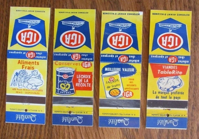 Iga Supermarkets Matchbook Covers: Lot Of 4 Empty Matchcovers (Canada) -D9