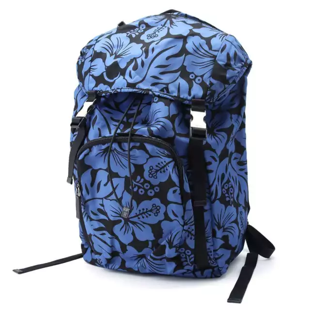 PRADA HibiscusPattern Backpack Nylon Blue V135