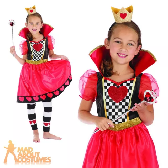 Kids Queen of Hearts Costume Girls Wonderland Book Week Day Child Fancy Dress