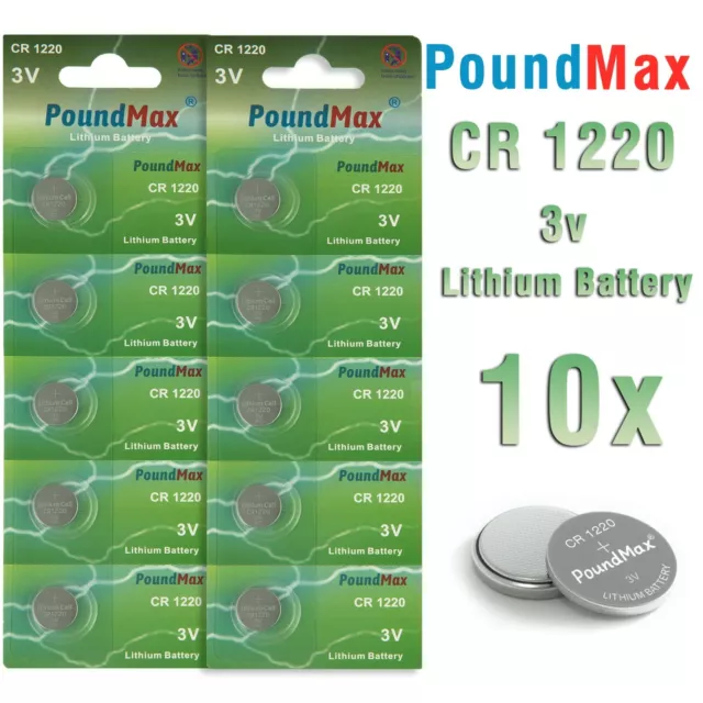 10 X Super CR1220 3 VOLT PoundMax LITHIUM BUTTON CELL BATTERIES