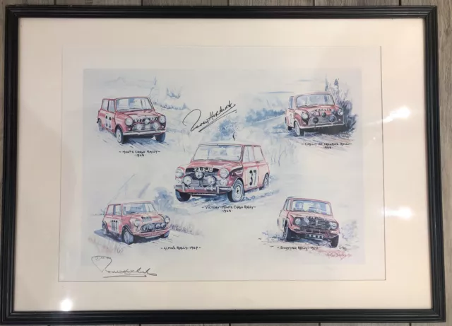 Framed Paddy Hopkirk- hand signed MINI COOPER S rallying print Andy Danks 1990