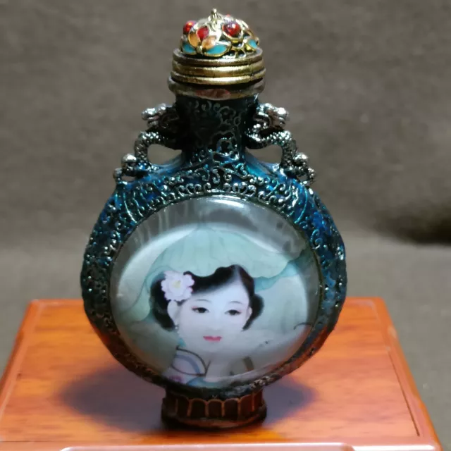 Antique Classical Beauty Luminous Copper Enamel Cloisonné Snuff Bottle