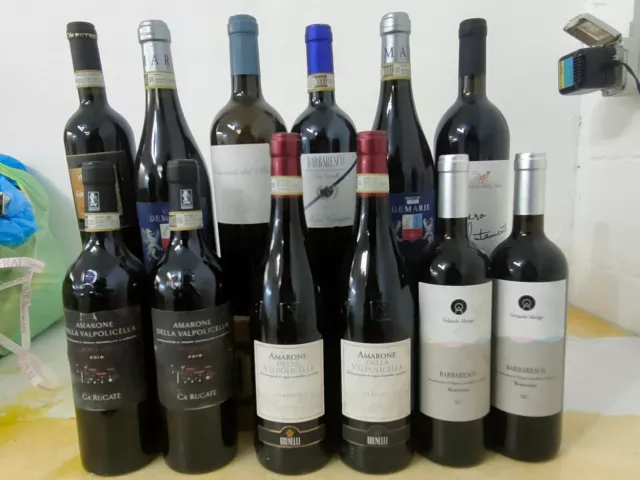 12 bottiglie vino Barbaresco, Amarone,Riserva no sassicaia,tignanello, brunello