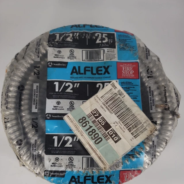 ALFLEX 1/2 Inch x 25 Ft. Aluminum Flexible Flexible Metal Conduit 55082121