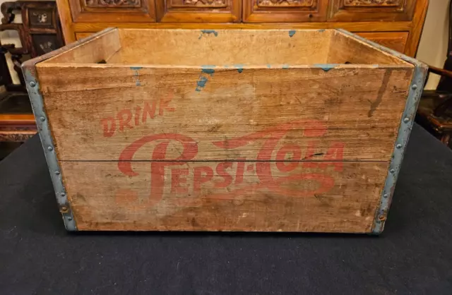 Vintage Drink Pepsi-Cola Advertising Wooden Wood Crate 24 Bottles ~ 11.5 x 18.5"