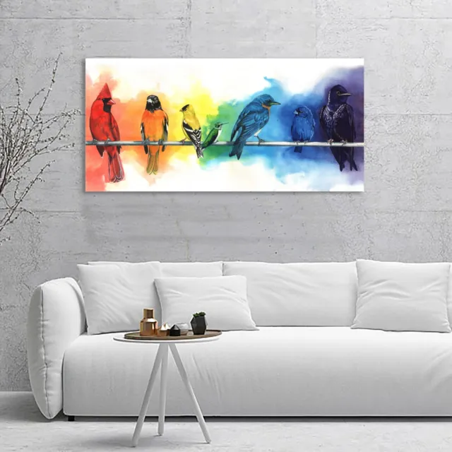 Colorful Rainbow Birds Stretched Canvas Prints Wall Art Decor Framed Painting