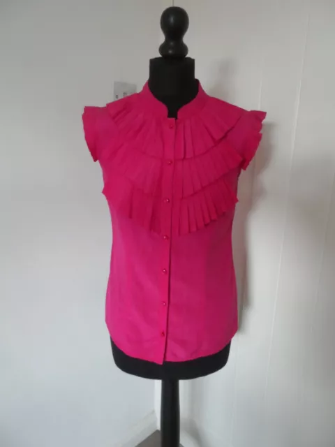 Oasis Bright Pink Silk Mix Pleated Detail Shirt in UK 10 *in vgc* Y2K
