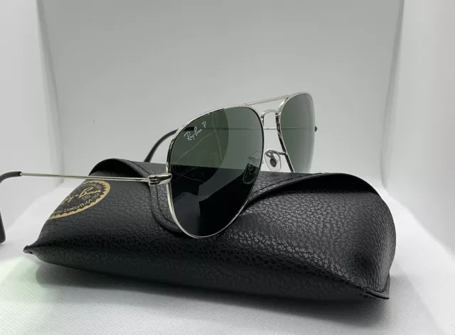 Ray-Ban 58mm Aviator Classic Silver Stainless Sunglasses - Green Glass Polarized 2