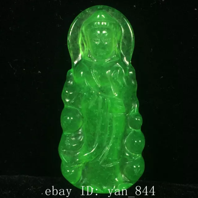 Chinese old Rare jade jadeite hand-carved pendant necklace statue GuanYin AAA