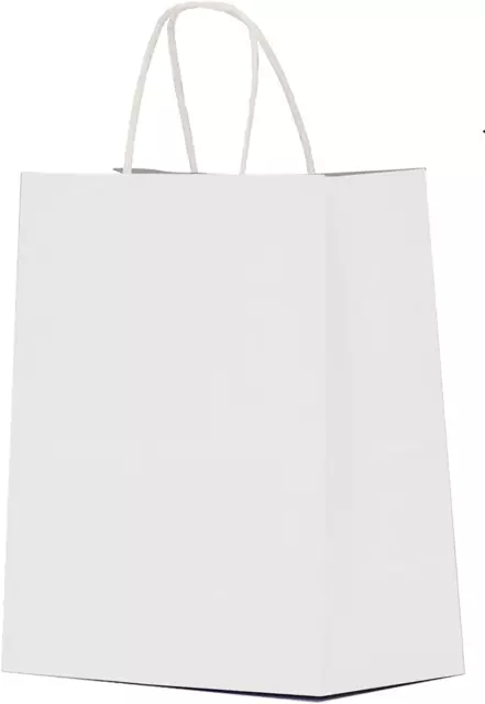 White Gift Bags Bulk with Handles 25 Pcs - 8X4.5X10 White Craft Bags, Medium Siz