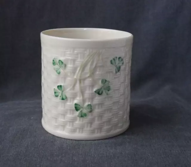 Boxed Belleek Parian china Irish porcelain shamrock bowl vase planter jar holder 3