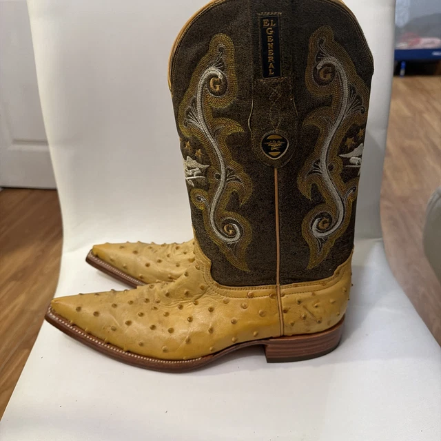 El General Men's Exotic Ostrich Leather Cowboy Boots - Cognac  45517