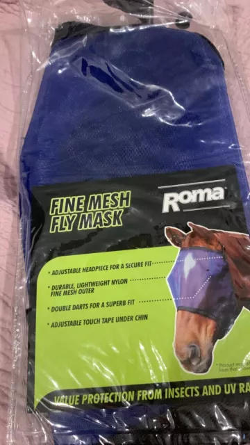 Roma Fine Mesh Fly Mask Veil  Blue/Black Trim  Cob size