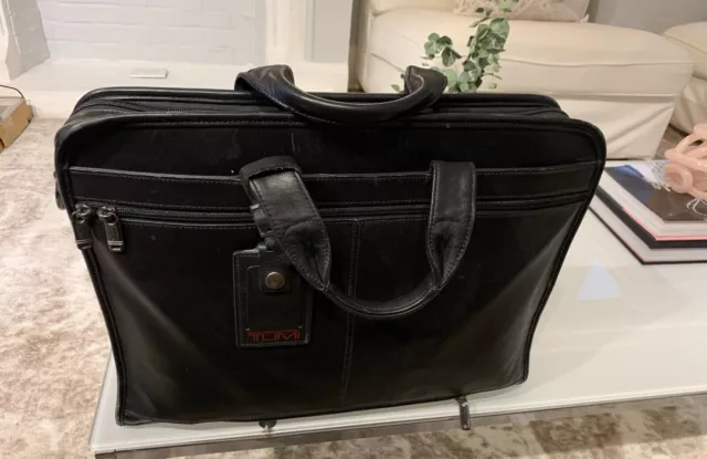 TUMI  Black Leather  Laptop Briefcase Bag