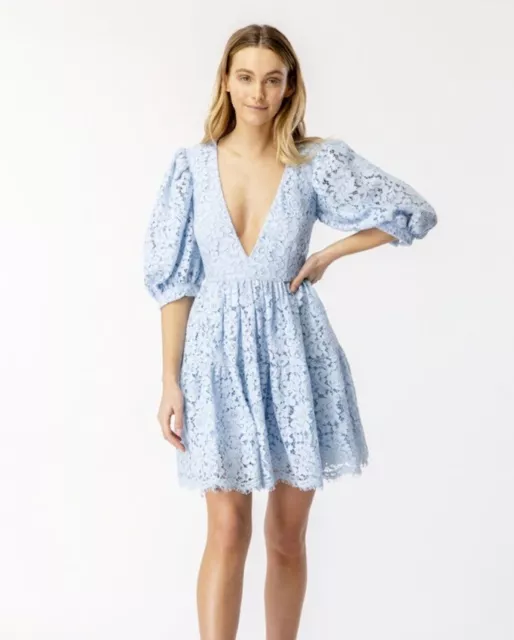 Bardot Womens Gigi Mini Lace Dress In Baby Blue sz XS