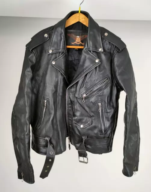 Giubbotto Chiodo Biker Moto vera Pelle Cowhide Zip Cintura Rock punk icona-533