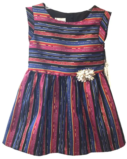 Pippa & Julie New Girl's Size 4 Holiday Party Fit & Flare Multi Stripe Metallic