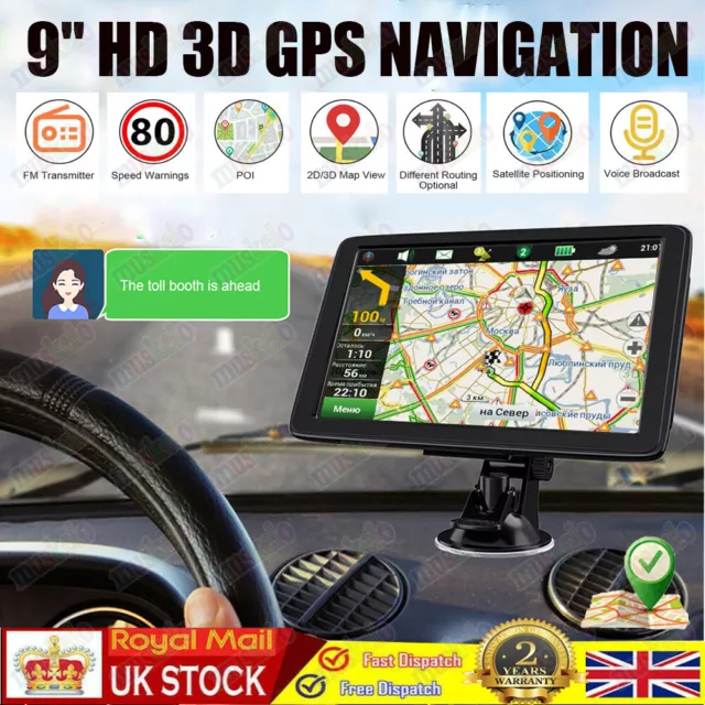 9" Truck HGV LGV SAT NAV 3D GPS Navigation Free UK & EU Maps FM Touch Screen