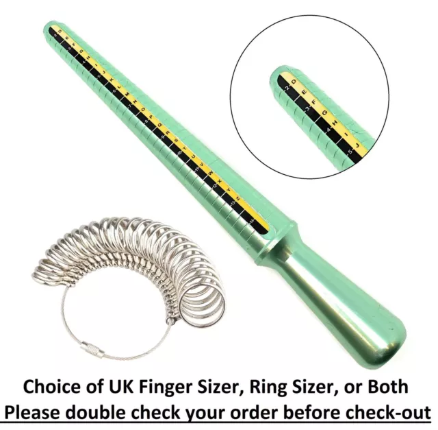 *Uk Sizer* Green Metal Jewellery Finger Ring Mandrel Measurer Tool Gauge Stick