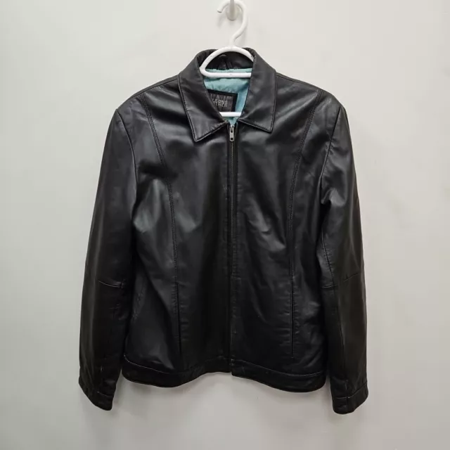 Wilsons Leather Vintage Black Leather Biker Classic Full Zip Jacket Size Large