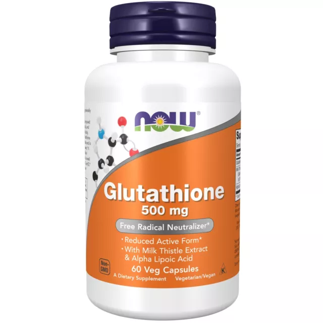 NOW Foods Glutathione 500 mg 60 Veg Capsules Antioxidant Detox Liver Support