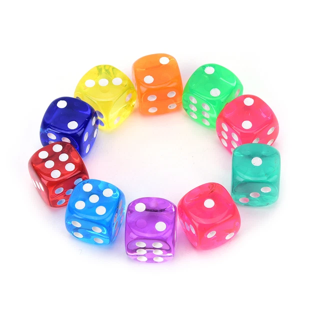 10Pcs Square Transparent Dice Acrylic Craps Casino Bar Toy Game 14`xe