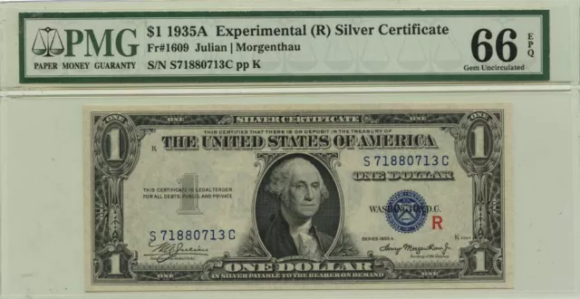 1935A $1 Experimental (R) Silver Certi Fr# 1609 PMG Gem 66 EPQ