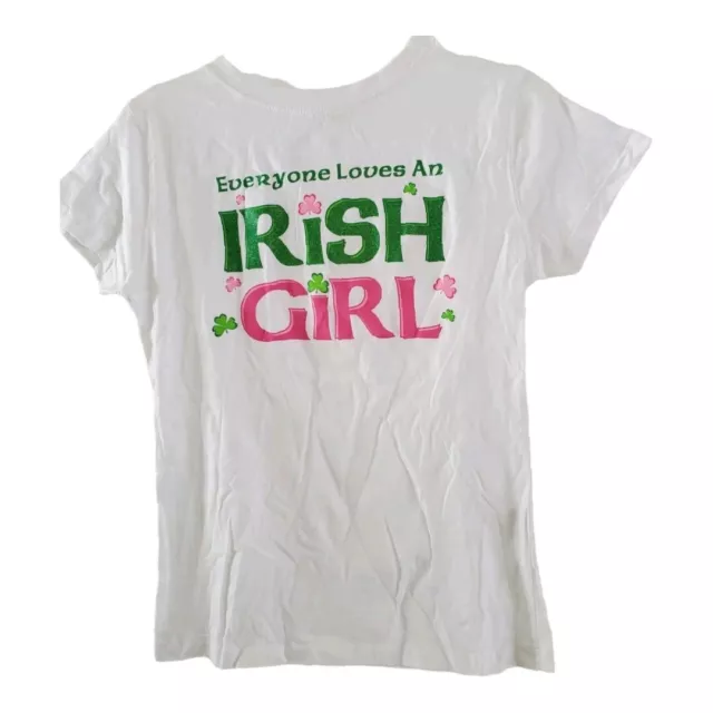 Irish Girl Tee Size M White Pink Green Shamrock Top Sparkle Ireland