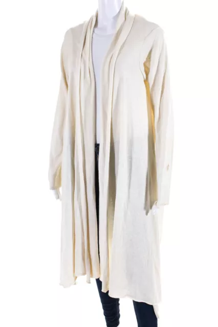 DKNY Womens Silk Open Front Draped Long Sleeve Cardigan Beige Size M/L 2