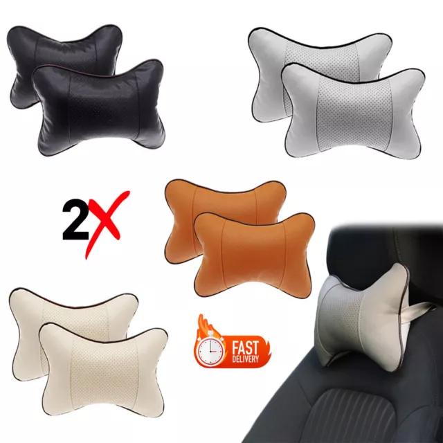 2/4Pcs Car Seat Head Neck Rest Leather Support Cushion Pad Headrest Bone Pillow