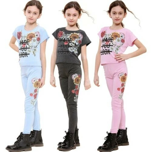 Top Bambina Maniche Corte Fatto You Look Stampa & Set Leggings 5-13 Anni