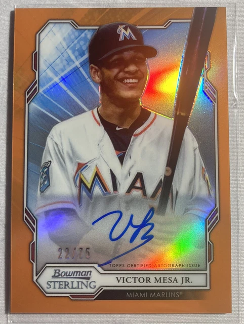 2019 Bowman Sterling Orange Refractor /75 Victor Mesa Jr #BSPA-VMJ Auto Marlins