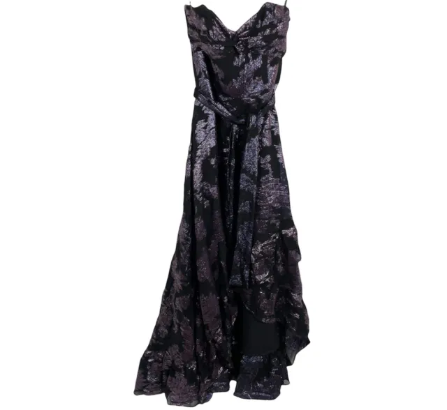 Shoshanna Toriana Purple Black Women's Metallic Floral Strapless Dress US 8 NWT