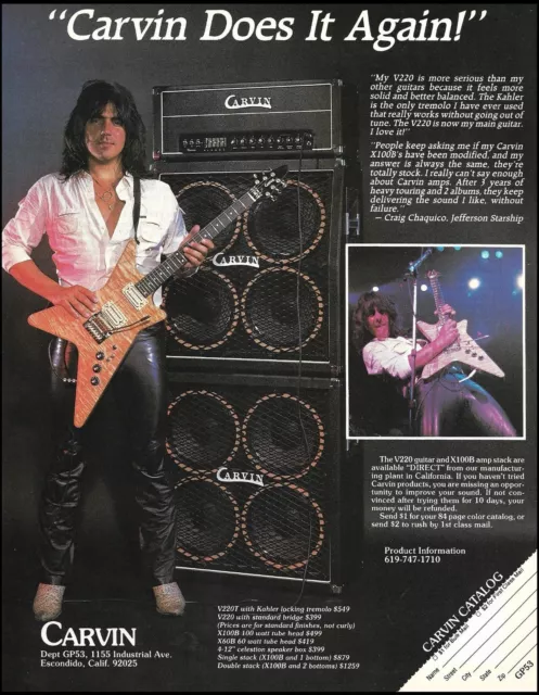 Craig Chaquico 1984 Carvin V220T & V220 guitar + X100B amps 8 x 11 ad print 2b