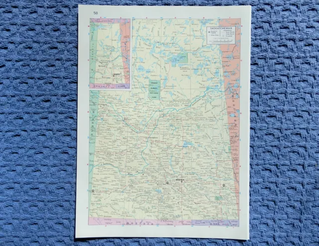 1961 SASKATCHEWAN CANADA Atlas Map, vintage Time Life Rand McNally Atlas