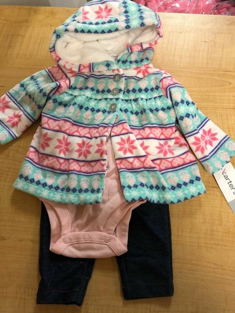 Baby GIRL Carter's PINK/AQUA Microfleece Jacket, Bodysuit & Pants CHECK FOR SIZE