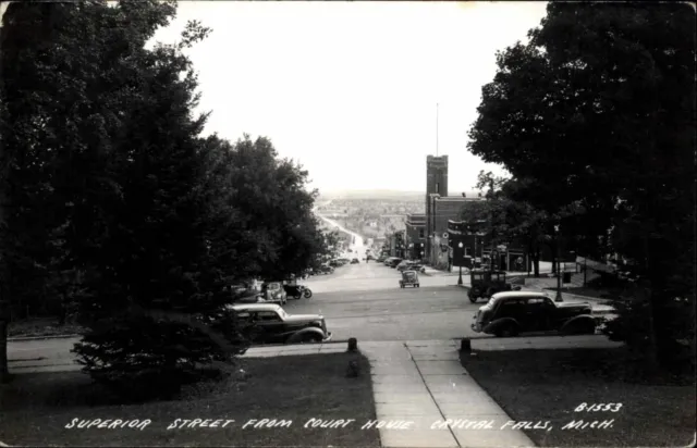 Crystal Falls Michigan MI Superior Street Real Photo Postcard
