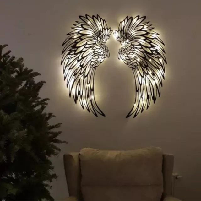 Angel Wings Metal Wall Art Hanging Metal Angel Wings Wall Decor with LED Lights